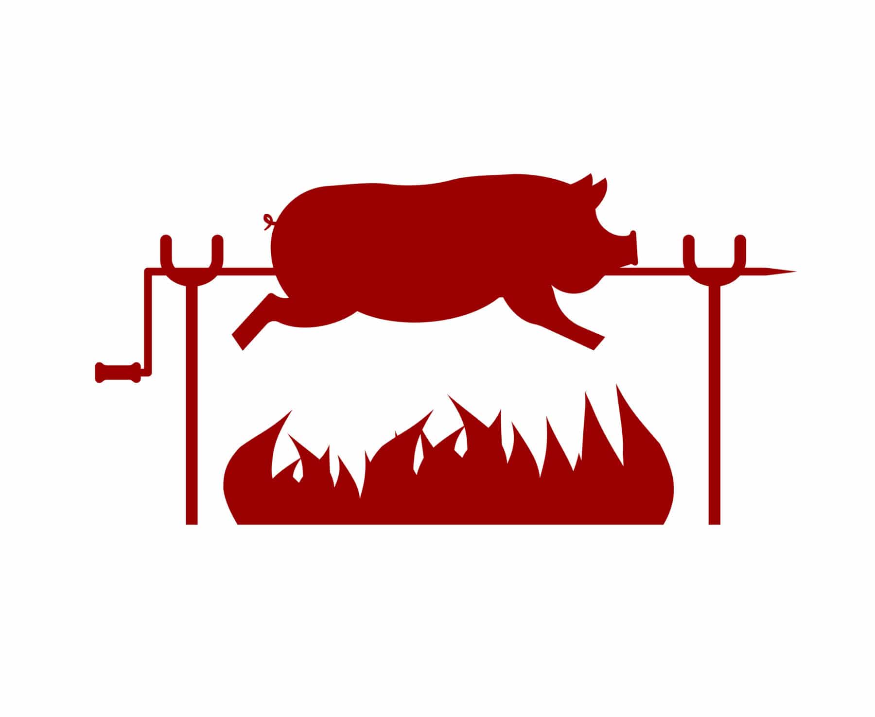 Roasted Pig on spit. Pork on fire. Vector illustration - Montauk Lake Club